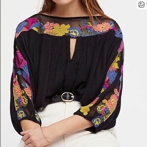 NWT Free people sheer embroidered panel peasant blouse unworn